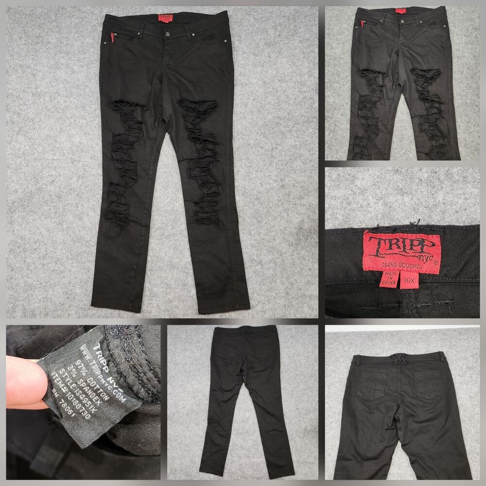 Tripp NYC Daang‎ Goodman Womens 16X 38x32 Black Distressed Denim Jeans Goth Punk